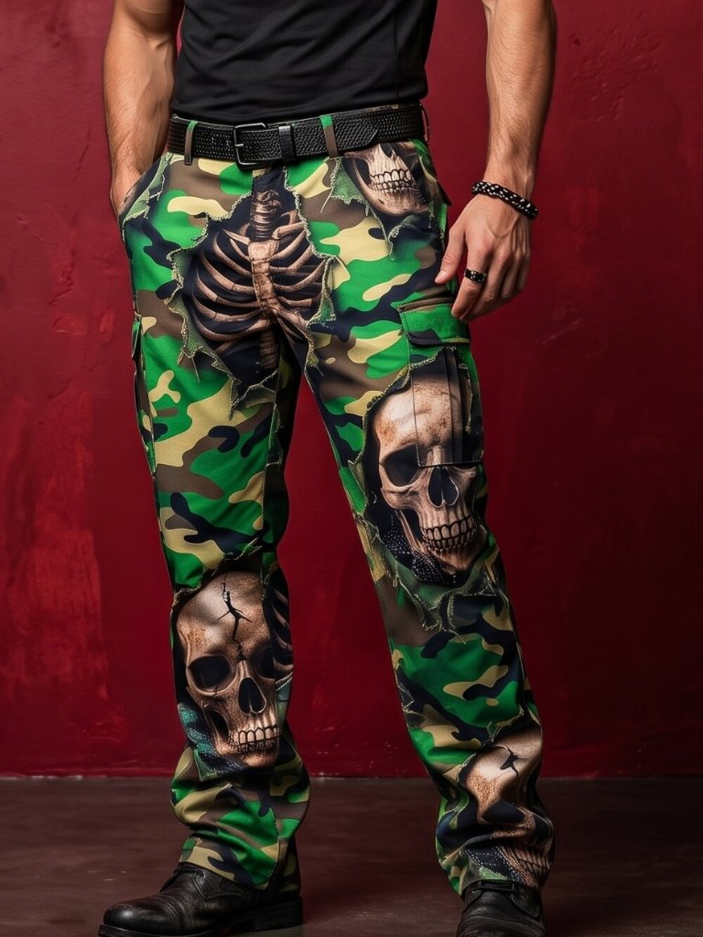 Conceptual Subculture 3d Came Skull Cargo Pants Mens Size 40" XL  Camouflage